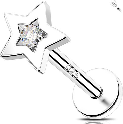 Melighting 16g Sterling Silver 925 Helix Carring Internal Thread 6/8 MM HEART ROPT BACK ENCRANG in Kuwait