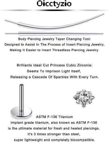 F136 Titanium 20/18/16g متورط داخليًا مسطحًا مسطحًا للأقراط خواتم الأنف الشفاه LABRET MEDUSA MONROE JOWENTING مع تفتق للنساء الرجال in Kuwait