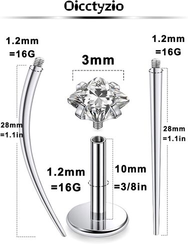 F136 Titanium 20/18/16g متورط داخليًا مسطحًا مسطحًا للأقراط خواتم الأنف الشفاه LABRET MEDUSA MONROE JOWENTING مع تفتق للنساء الرجال in Kuwait