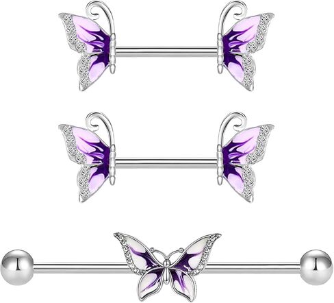 VERAMI 14G 316L Butterfly Nipple Ring and Butterfly Industrial Barbell Cartilage Earring Set Surgical Steel Butterfly Barbell Body Piercing Jewelry for Women in Saudi Arabia