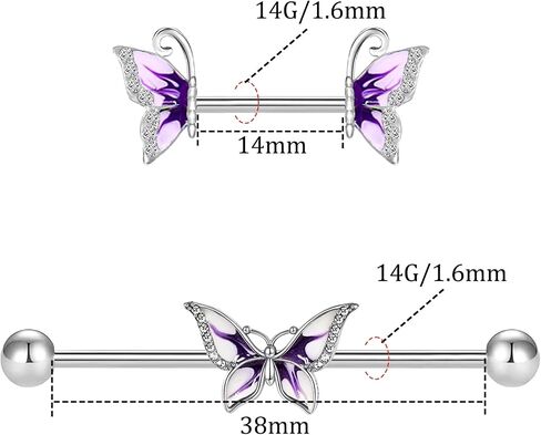 VERAMI 14G 316L Butterfly Nipple Ring and Butterfly Industrial Barbell Cartilage Earring Set Surgical Steel Butterfly Barbell Body Piercing Jewelry for Women in Saudi Arabia
