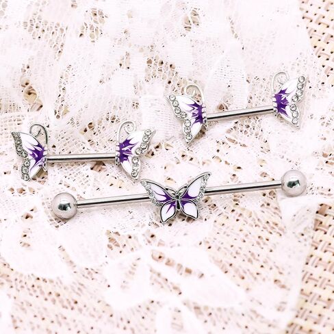 VERAMI 14G 316L Butterfly Nipple Ring and Butterfly Industrial Barbell Cartilage Earring Set Surgical Steel Butterfly Barbell Body Piercing Jewelry for Women in Saudi Arabia