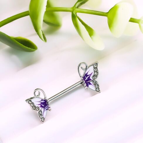 VERAMI 14G 316L Butterfly Nipple Ring and Butterfly Industrial Barbell Cartilage Earring Set Surgical Steel Butterfly Barbell Body Piercing Jewelry for Women in Saudi Arabia