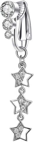 Star Dangle Fake Belly Button Ring for Women Non Piercing CZ Star Clip On Belly Navel Rings Dainty Fake Belly Piercing Jewelry in Saudi Arabia