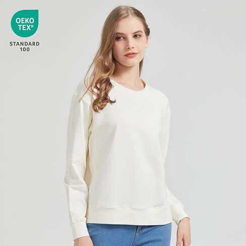 netdraw Women's Midweight Bamboo Viscose Sweatshirt Oversized Soft Crew Neck Cotton French Terry Pullover Tops in Kuwait