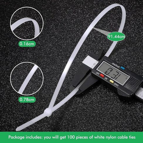Nuanchu 100 Pcs 36 Inch White Zip Ties Heavy Duty Cable Ties | for Indoor Outdoor Binding Fences, Awnings Tying, Branches Bundling of Crops in Kuwait