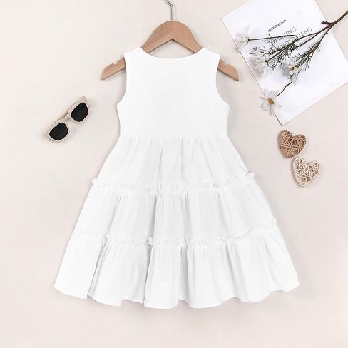 فستان بناتي صغير صيفي بدون أكمام من القطن والكتان فستان بفيونكة للأطفال ملابس غير رسمية in Kuwait