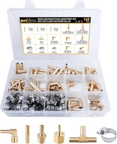 156Pcs Hose Barb Fuel Line Fittings Assortment Kit Barb Splice/Coupler/Female Adapter/Tee/Y Shaped Union/90°Male Elbow Thread 1/8" 3/16" 1/4" 5/16" 3/8" 1/2" Air Hose Fitting with Pipe Clamps for Fuel in Saudi Arabia