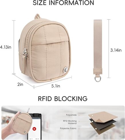 CLUCI Mini Backpack Keychain Wallet Small Change Quilted Coin Purse Cute Puffer Wristlet Pouch with 3 RFID Card Slots in Saudi Arabia