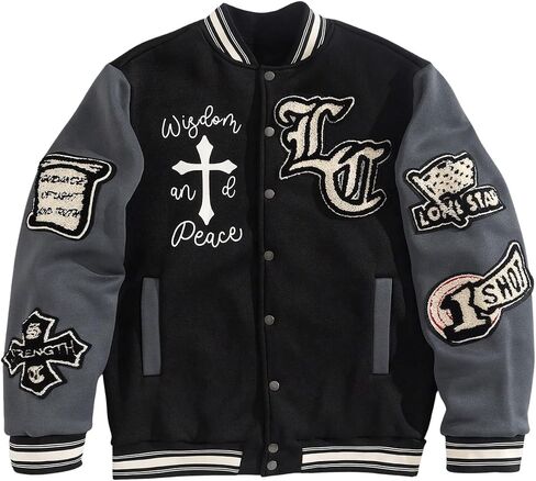 Soly Hux Men's Letter Graphic Color Block Jacket Jacket Long Long Y2K Streetwear Reepball Jacket in Kuwait