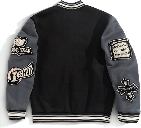 Soly Hux Men's Letter Graphic Color Block Jacket Jacket Long Long Y2K Streetwear Reepball Jacket in Kuwait