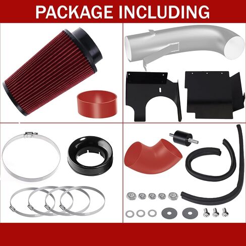 4 "طقم كمية الهواء البارد ومرشح درع للحرارة لـ Chevy لـ GMC 1999-2006 لـ Silverado لسييرا لصالح Tahoe for Avalanche for Suburban for Yukon for Sierra 1500 2500 V8 4.8L 5.3L 6.0L RED in Kuwait