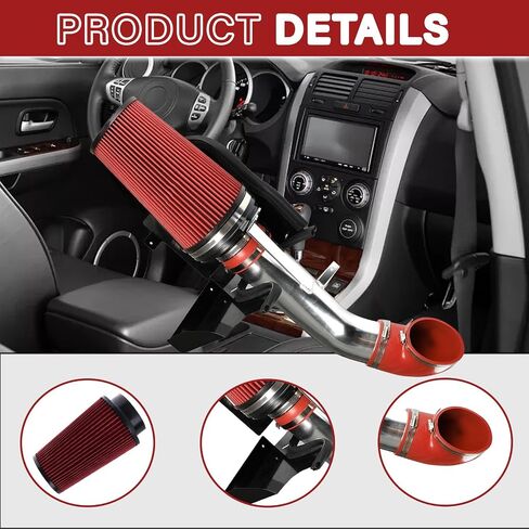 4 "طقم كمية الهواء البارد ومرشح درع للحرارة لـ Chevy لـ GMC 1999-2006 لـ Silverado لسييرا لصالح Tahoe for Avalanche for Suburban for Yukon for Sierra 1500 2500 V8 4.8L 5.3L 6.0L RED in Kuwait