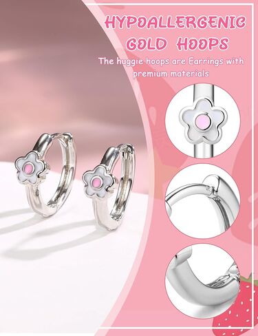 Florideco Hypoallergenic Earrings for Women 316 Surgical Steel Earrings for Sensitive Ears Cute Small Daisy Hoop Earring Heart Flower Strawberry Rainbow Pearl Flat Back Earring Sets in Saudi Arabia