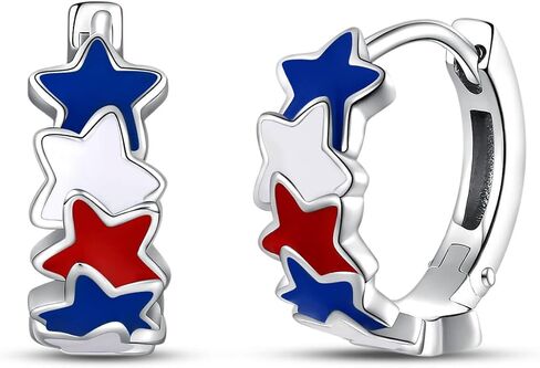 Silver USA American Flag Earrings - Patriotic Star Ears Stud Fourth of July Windmills Independence Day Hoop Jewelry Gift for Women Veterans in Saudi Arabia