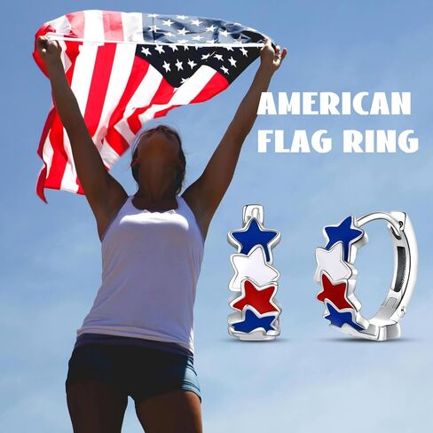 Silver USA American Flag Earrings - Patriotic Star Ears Stud Fourth of July Windmills Independence Day Hoop Jewelry Gift for Women Veterans in Saudi Arabia