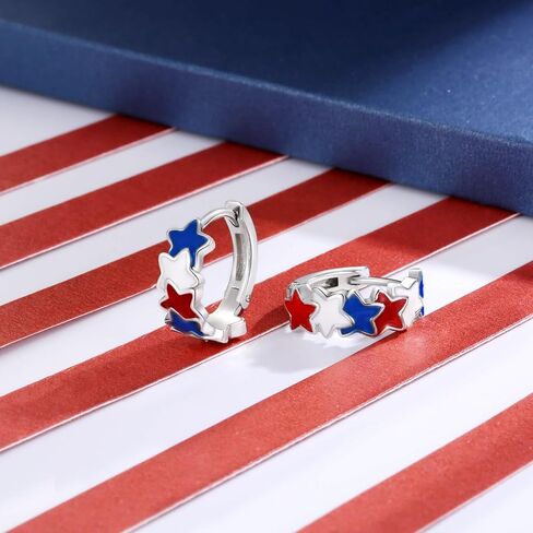 Silver USA American Flag Earrings - Patriotic Star Ears Stud Fourth of July Windmills Independence Day Hoop Jewelry Gift for Women Veterans in Saudi Arabia