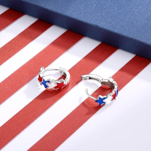Silver USA American Flag Earrings - Patriotic Star Ears Stud Fourth of July Windmills Independence Day Hoop Jewelry Gift for Women Veterans in Saudi Arabia