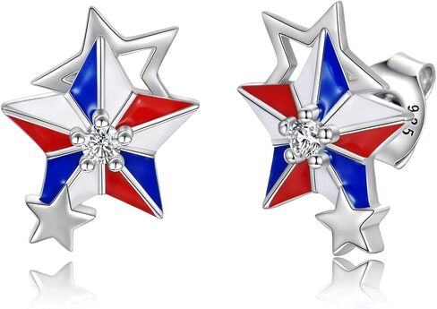 Silver USA American Flag Earrings - Patriotic Star Ears Stud Fourth of July Windmills Independence Day Hoop Jewelry Gift for Women Veterans in Saudi Arabia