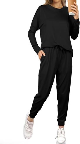 Women's Fall 2 Piece Sweatsuits Lounge Outfit Long Sleeve Crewneck Pullover Tops High Waisted Pants Set Tracksuit in Saudi Arabia