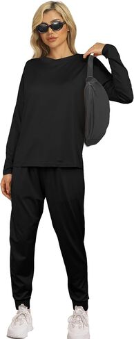 Women's Fall 2 Piece Sweatsuits Lounge Outfit Long Sleeve Crewneck Pullover Tops High Waisted Pants Set Tracksuit in Saudi Arabia