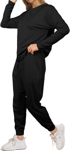 Women's Fall 2 Piece Sweatsuits Lounge Outfit Long Sleeve Crewneck Pullover Tops High Waisted Pants Set Tracksuit in Saudi Arabia