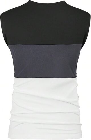 Men's Color Block Gym Workout Tank Top Round Neck Sleeveless Muscle Shirts Cut Off Shirt in Saudi Arabia