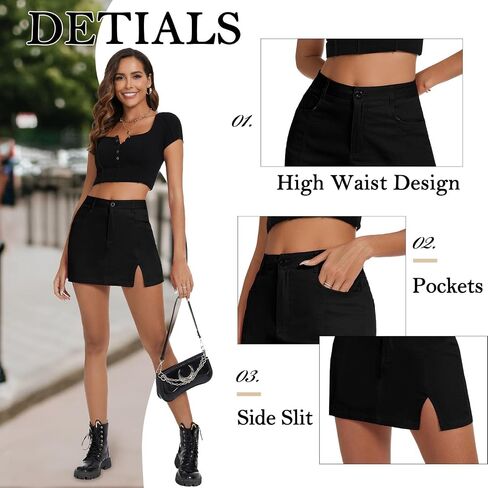American Trends Women Mini Skirt with Slit High Waist Mini Denim Skirt Causal Bodycon Short Jean Skirts with Pockets in Saudi Arabia