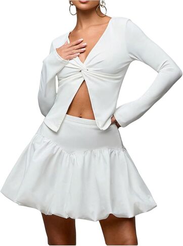 Verdusa Women's Y2k Mini Bubble Skirt Ruched Flared Short Puff Skirts in Saudi Arabia