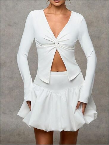 Verdusa Women's Y2k Mini Bubble Skirt Ruched Flared Short Puff Skirts in Saudi Arabia
