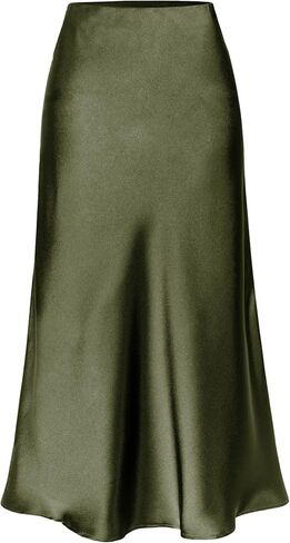 Ezcosplay Women Satin Midi Skirt High مرنة مرنة من الانزلاق تنورات حرير غير رسمية مع شق in Saudi Arabia