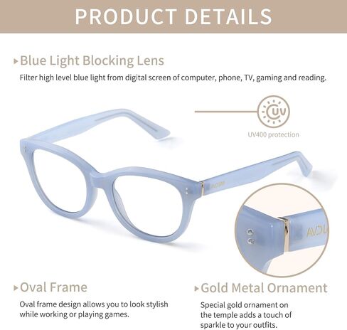 Blue Light Blocking Glasses Oval Oversized Stylish Thick Frame Computer Glasses UV400 Glare Women AB2210 (Blue) in Saudi Arabia