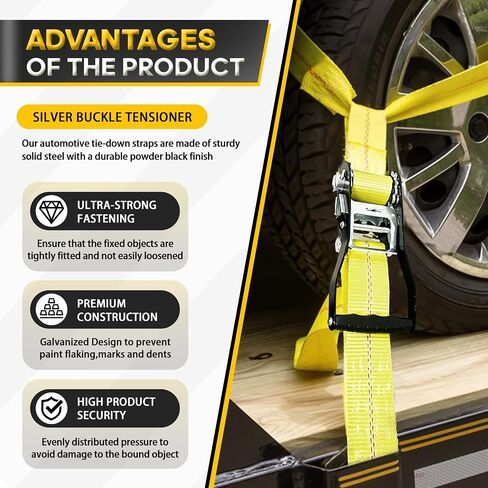 2 Pack Car Tie Down Straps with Twist Buckle Hooks, 2 inch x 96 inch Axle Mounting Combo Strap with Spring Hook Ratchet 3,300 lbs Safe Working Load, Towable Cars, Race Cars, Trucks, ATV/UTV/SUV in Saudi Arabia