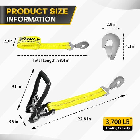 2 Pack Car Tie Down Straps with Twist Buckle Hooks, 2 inch x 96 inch Axle Mounting Combo Strap with Spring Hook Ratchet 3,300 lbs Safe Working Load, Towable Cars, Race Cars, Trucks, ATV/UTV/SUV in Saudi Arabia
