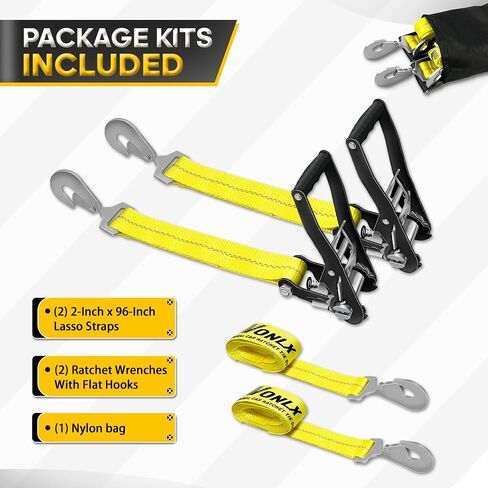 2 Pack Car Tie Down Straps with Twist Buckle Hooks, 2 inch x 96 inch Axle Mounting Combo Strap with Spring Hook Ratchet 3,300 lbs Safe Working Load, Towable Cars, Race Cars, Trucks, ATV/UTV/SUV in Saudi Arabia