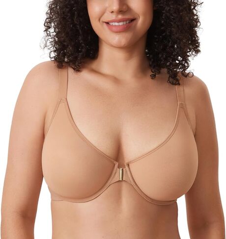 DELIMIRA Women's Cosnufy Posture Front Closure Bras Sheer Mesh Plus Size Underwire Unlined Bra in Saudi Arabia