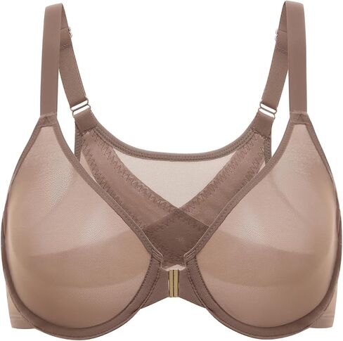 DELIMIRA Women's Cosnufy Posture Front Closure Bras Sheer Mesh Plus Size Underwire Unlined Bra in Saudi Arabia