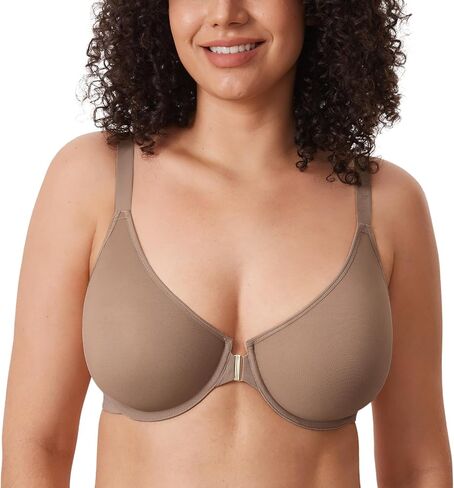 DELIMIRA Women's Cosnufy Posture Front Closure Bras Sheer Mesh Plus Size Underwire Unlined Bra in Saudi Arabia