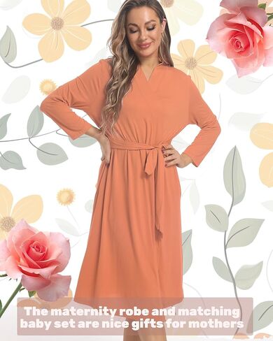 Maternity Robe with Matching Swaddle Set Soft Maternity Gown Long Sleeves Mommy Robe Receiving Blanket Set in Saudi Arabia