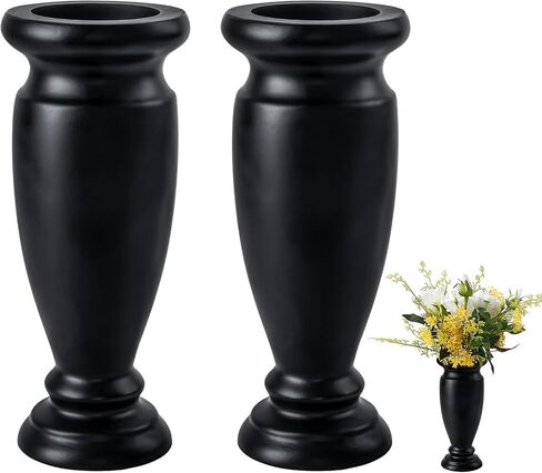 Cemetery Vase, Resin Grave Vase Memorial Flowers Vases for Home Tabletop, Artificial or Fresh Flowers, Cemetery Grave Headstone Decorations (2Pcs, Grey), No Draining Holes in Kuwait