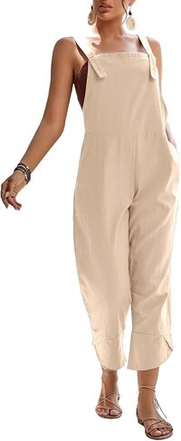 LYANER Women's Cotton Adjustable Overalls Baggy Jumpsuit Casual Summer Bib Rompers with Pockets in Saudi Arabia