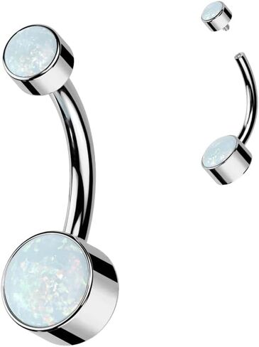 FIFTH CUE Implant Grade Solid Pure Titanium Internally Threaded Round Bezel Set Double Opal Navel Belly Ring in Saudi Arabia