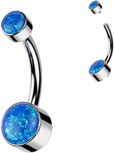 FIFTH CUE Implant Grade Solid Pure Titanium Internally Threaded Round Bezel Set Double Opal Navel Belly Ring in Saudi Arabia
