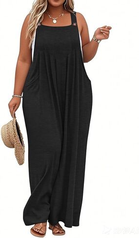 TAKEYAL Women's Plus Size Jumpsuit Overalls Wide Leg Casual Summer Rompers Adjustable Loose Fit Jumpsuits With Pockets 2025 in Kuwait