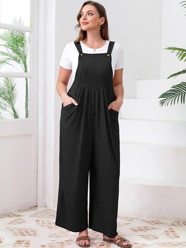 TAKEYAL Women's Plus Size Jumpsuit Overalls Wide Leg Casual Summer Rompers Adjustable Loose Fit Jumpsuits With Pockets 2025 in Kuwait