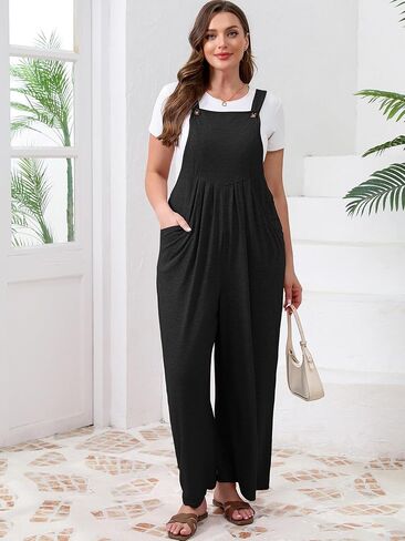 TAKEYAL Women's Plus Size Jumpsuit Overalls Wide Leg Casual Summer Rompers Adjustable Loose Fit Jumpsuits With Pockets 2025 in Kuwait