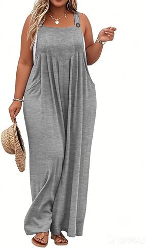 TAKEYAL Women's Plus Size Jumpsuit Overalls Wide Leg Casual Summer Rompers Adjustable Loose Fit Jumpsuits With Pockets 2025 in Kuwait