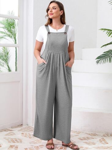 TAKEYAL Women's Plus Size Jumpsuit Overalls Wide Leg Casual Summer Rompers Adjustable Loose Fit Jumpsuits With Pockets 2025 in Kuwait