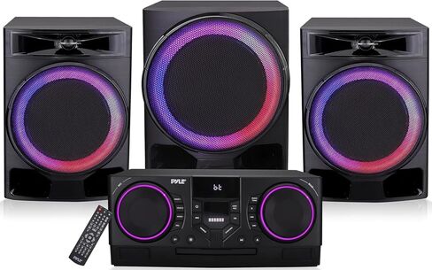 Pyle Home Stereo Shelf System - 30W Wireless BT Streaming with CD Player, FM Radio, USB & SD Card Playback, 2-Way Music Crisp-Sound, Remote Control, Dual Stereo Speakers (Black) in Saudi Arabia