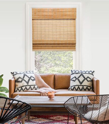 LazBlinds Cordless Bamboo Roman Shades, Light Filtering Window Treatment, Roll Up Bamboo Blinds for Windows, 35'' W x 60'' H in Saudi Arabia